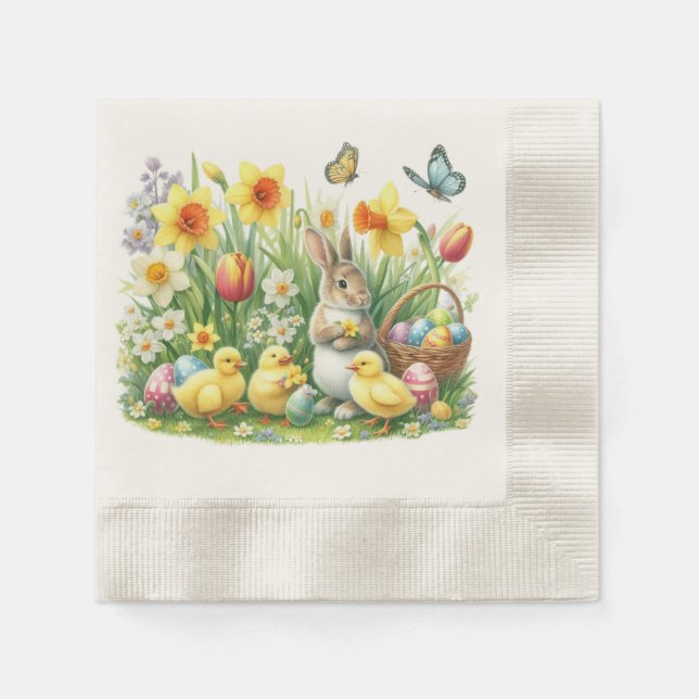 Classic/Vintage spring rabbit/chicken Napkin (Front)