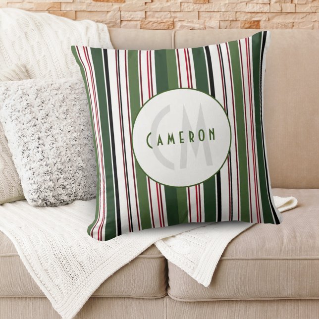 Classic Vintage Stripes Modern Green White Custom  Cushion (Classic Vintage Stripes Modern Green White Custom Throw Pillow)