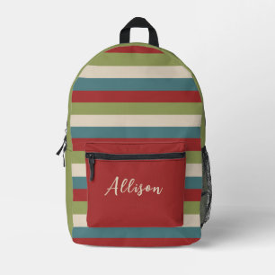 Classic Vintage Stripes with Custom Name Design Printed Backpack