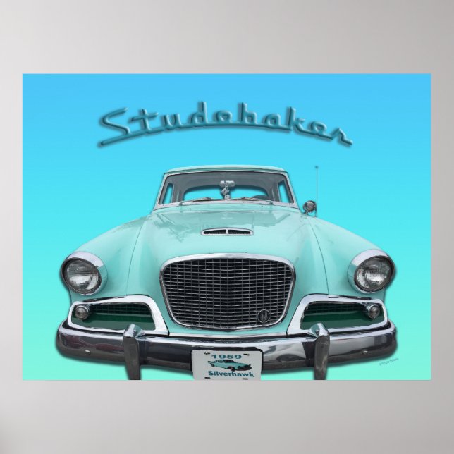 Classic Vintage Studebaker Silver Hawk 1959 Car Poster (Front)