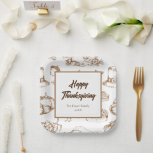 Classic Vintage Thanksgiving Minimalist Rustic Paper Plate