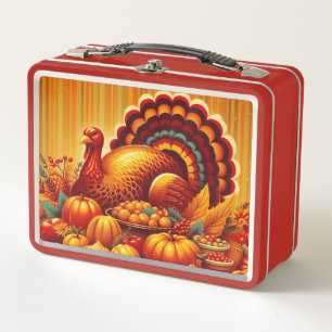 classic/vintage Thanksgiving Turkey Metal Lunch Box