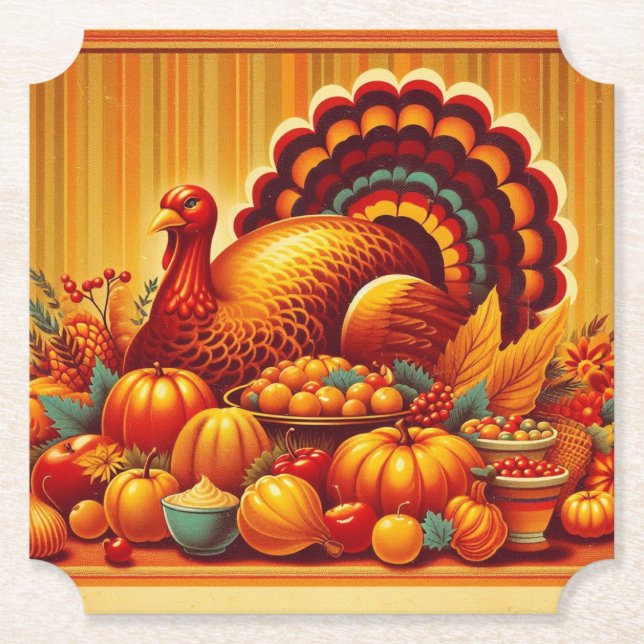 classic/vintage Thanksgiving Turkey Paper Coaster (Front)