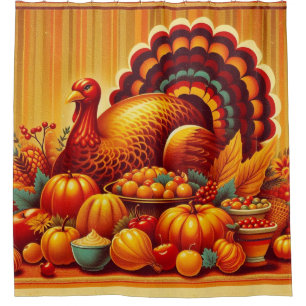 classic/vintage Thanksgiving Turkey Shower Curtain