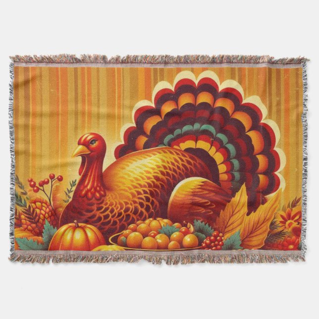classic/vintage Thanksgiving Turkey Throw Blanket (Front)