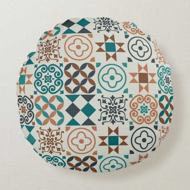 Classic Vintage Tile Pattern Round Cushion (Front)