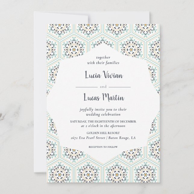 Classic Vintage Tile Texture Pattern Wedding Invitation (Front)