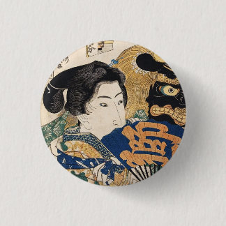 Classic vintage ukiyo-e geisha with fan Utagawa 3 Cm Round Badge