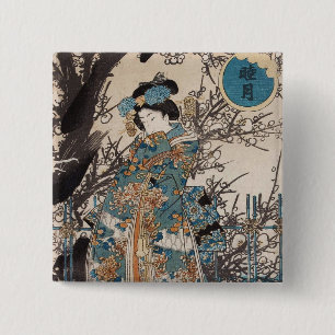 Classic vintage ukiyo-e japanese geisha portrait 15 cm square badge