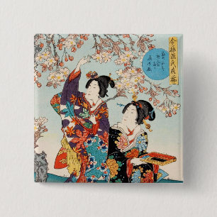 Classic vintage ukiyo-e two geishas Utagawa art 15 Cm Square Badge
