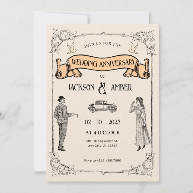 Classic Vintage Wedding Anniversary Invitation (Front)