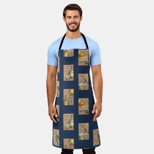 Classic Vintage Whiskey Bar Poster Pattern  Apron (Worn)