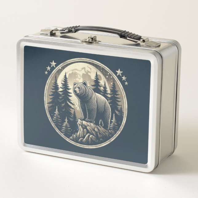 Classic/vintage wilderness bear metal lunch box (Front)