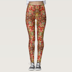 Classic Vintage Wine Floral Burgundy Chintz Leggin Leggings