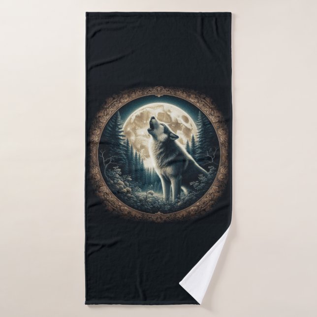 Classic, vintage wolf & moon  bath towel (Bath Towel)