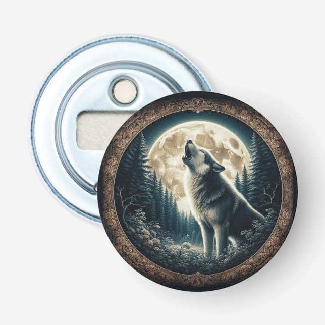 Classic, vintage wolf & moon  bottle opener (Front)