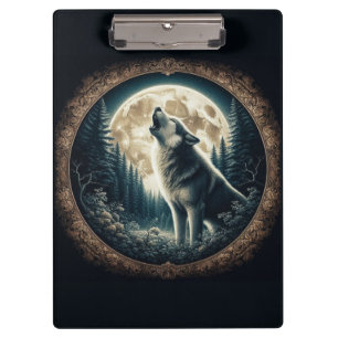 Classic, vintage wolf & moon  clipboard