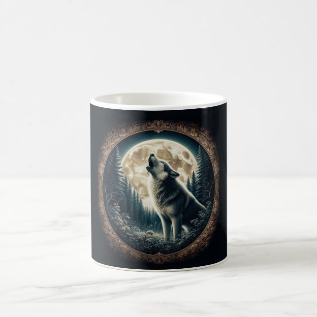 Classic, vintage wolf & moon  coffee mug (Center)