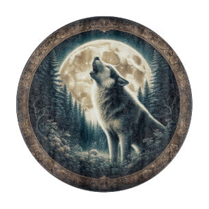 Classic, vintage wolf & moon cutting board