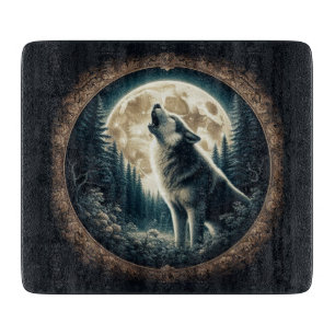 Classic, vintage wolf & moon cutting board