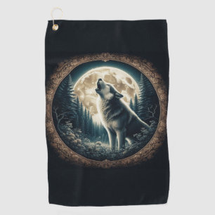 Classic, vintage wolf & moon golf towel