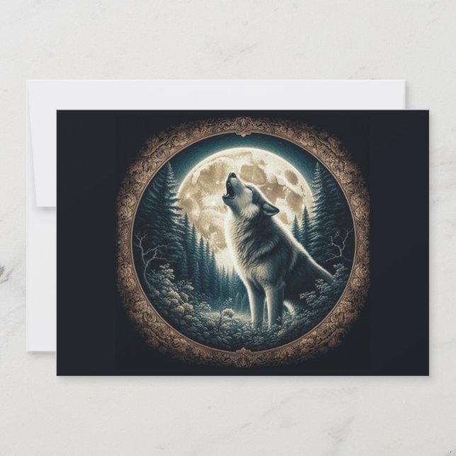 Classic, vintage wolf & moon  holiday card (Front)