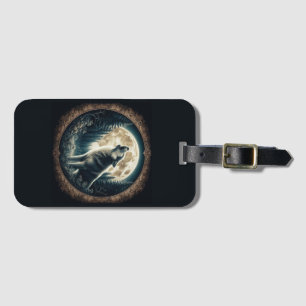 Classic, vintage wolf & moon  luggage tag