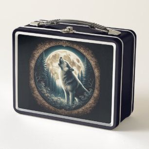 Classic, vintage wolf & moon  metal lunch box
