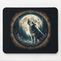 Classic, vintage wolf & moon