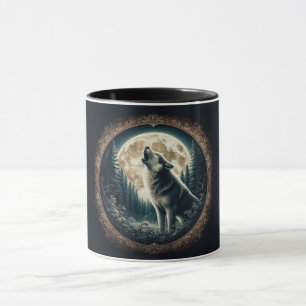 Classic, vintage wolf & moon mug
