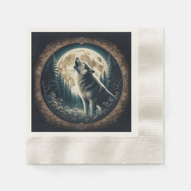 Classic, vintage wolf & moon  napkin (Front)