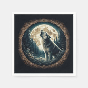 Classic, vintage wolf & moon  napkin