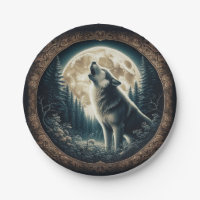 Classic, vintage wolf & moon