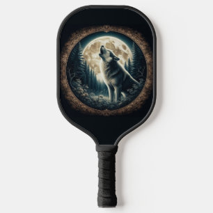 Classic, vintage wolf & moon  pickleball paddle