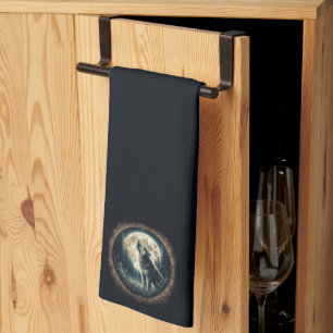 Classic, vintage wolf & moon  tea towel