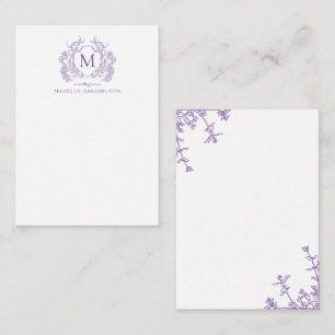 Classic Violet Floral Vintage Crest Monogram Card