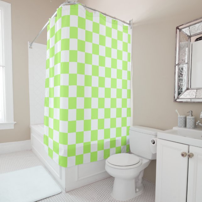 Classic visual lime checkerboard  shower curtain (In Situ)