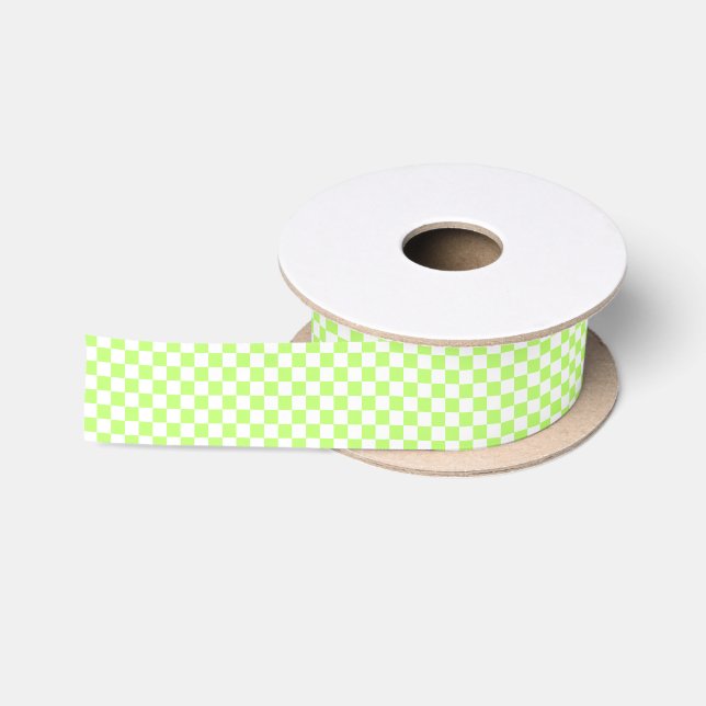 Classic visual lime chequerboard  satin ribbon (Spool)