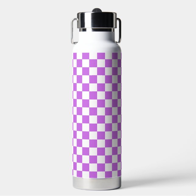 Classic visual magenta checkerboard  water bottle (Front)