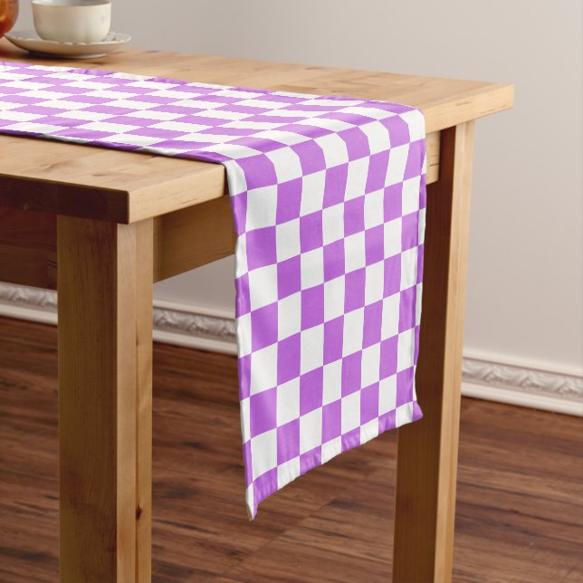 Classic visual magenta chequerboard  short table runner (In Situ)