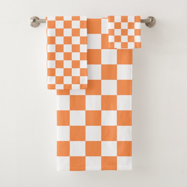 Classic visual orange chequerboard  bath towel set (Insitu)