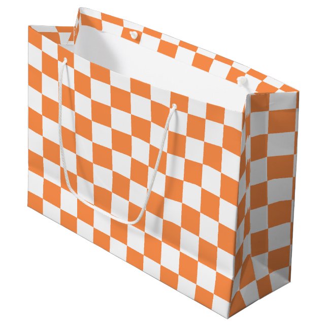 Classic visual orange chequerboard  large gift bag (Front Angled)