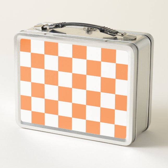 Classic visual orange chequerboard  metal lunch box (Back)
