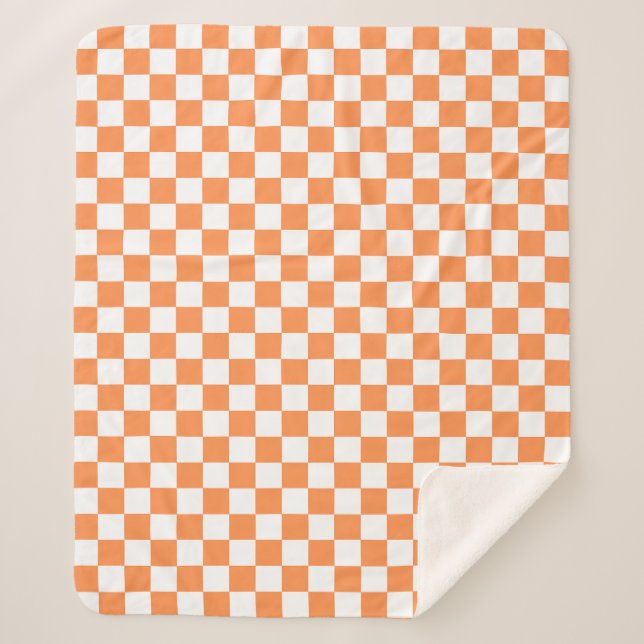 Classic visual orange chequerboard  sherpa blanket (Front)