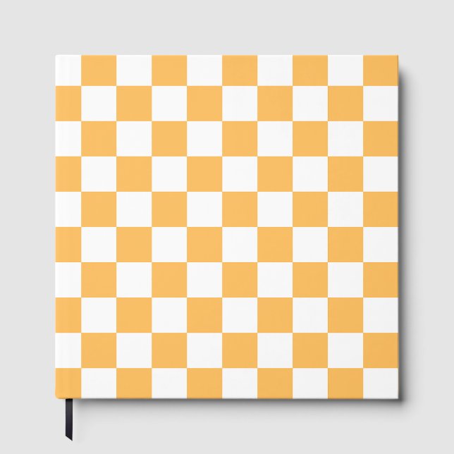 Classic visual peach chequerboard  guest book (Front)