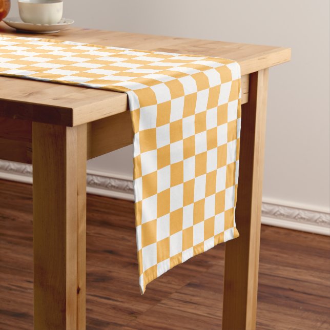 Classic visual peach chequerboard  short table runner (In Situ)