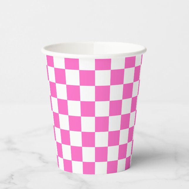 Classic visual pink checkerboard  paper cups (Left)