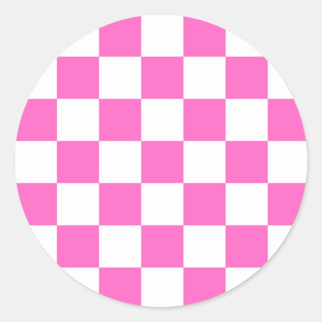 Classic visual pink chequerboard  round sticker (Front)
