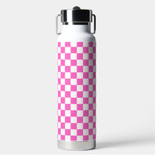 Classic visual pink chequerboard water bottle