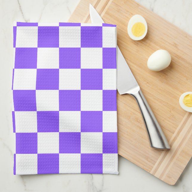 Classic visual purple chequerboard  tea towel (Quarter Fold)
